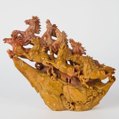 A Chinese Shoushan Stone 'Eight Horses'