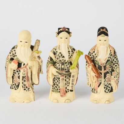 A Group of Chinese Resin Figures of Fu, Lu and Shou