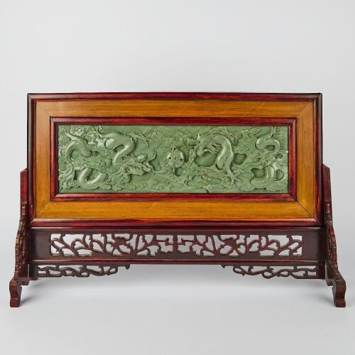 A Chinese Grey Stone Carved 'Dragon' Table Screen