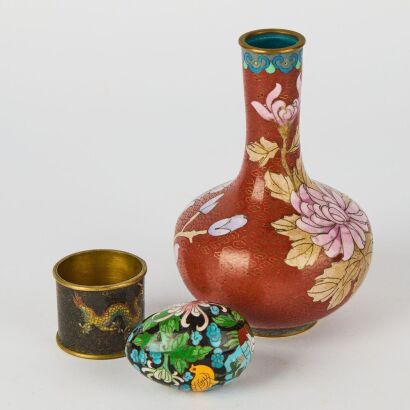 A Group of Three Chinese Cloisonn&eacute; Wares