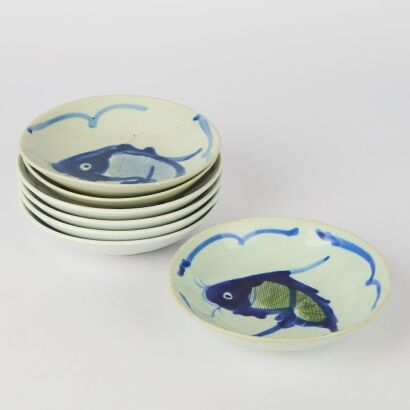 A Group of Chinese Blue and White 'Fish' Dishes