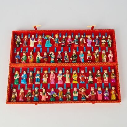 A Box of Chinese Ethnic Minority Clay Figurines