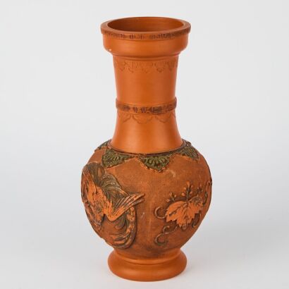 A 20th Century Japanese Red Pottery 'Phoenix' Vase