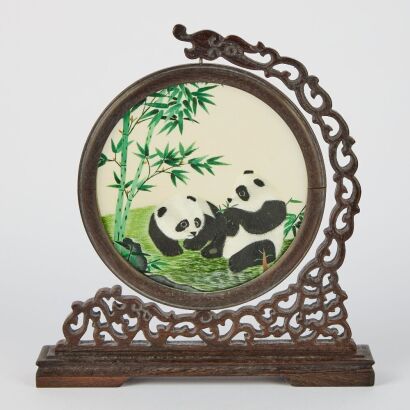 A Chinese 20th Century Suzhou Double-sided Embroidery Table Screen