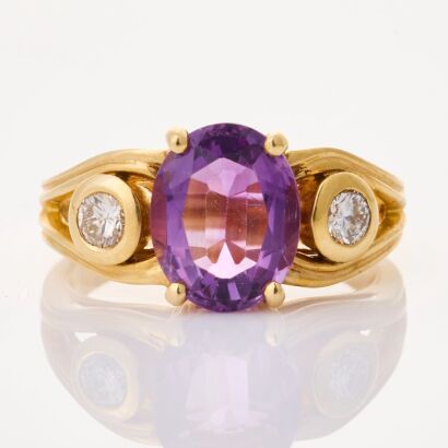 14ct Yellow Gold, 10.0mm x 8.0mm Amethyst / .24ct Diamond Ring