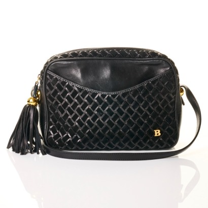 Bally, Black Suede Woven Shoulder Bag