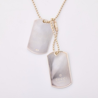 Gucci, 59cm Sterling Silver, Dog Tags on Ball Chain with Box