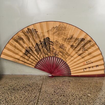 A Chinese Ink Landscape Fan Painting