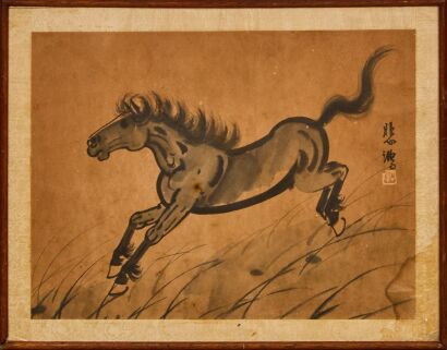 A Chinese Ink Painting of Galloping Horse (Xu Beihong Stamp)