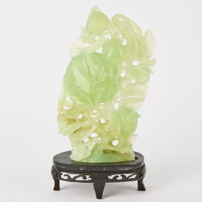 A Chinese Green Jade Carved Peach of Longevity Ornament