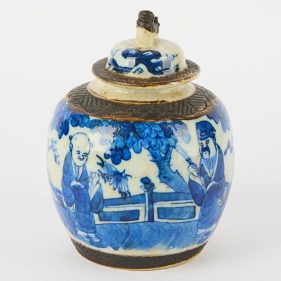 A Chinese Qing Dynasty Blue and White &lsquo;Figural&rsquo; Covered Jar