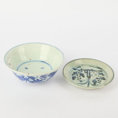 A Set of Two Chinese Blue and White Bowl and Dish