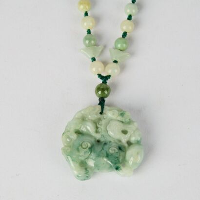 A Chinese Jade Auspicious Pendant Necklace