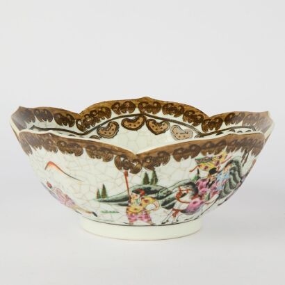 A Chinese Wucai &lsquo;Figures on Horseback&rsquo; Large Lobed Bowl