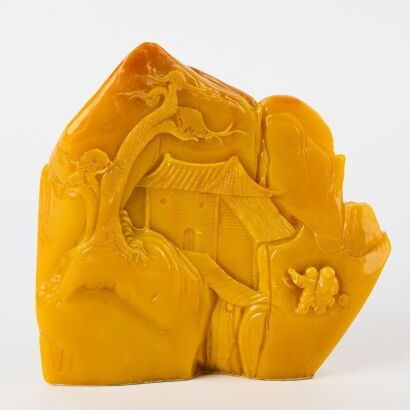 A Chinese Resin Carved Landscape and Figural Ornament