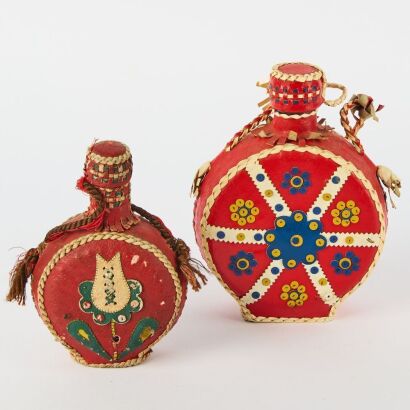 A Pair of Colourful Leather-wrapped Hip Flasks