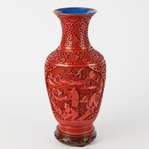 A Chinese 20th Century Cinnabar Lacquer &lsquo;Landscapes&rsquo; Vase