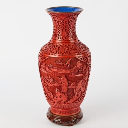 A Chinese 20th Century Cinnabar Lacquer &lsquo;Landscapes&rsquo; Vase