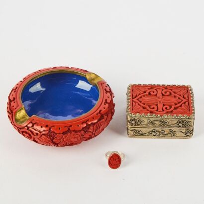 A Group of Chinese Cinnabar Lacquer Items