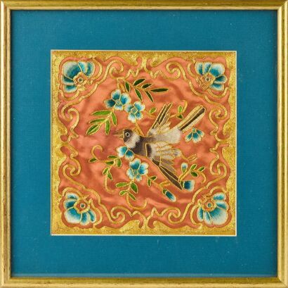 A Chinese Embroidered &lsquo;Birds and Flowers&rsquo; Panel