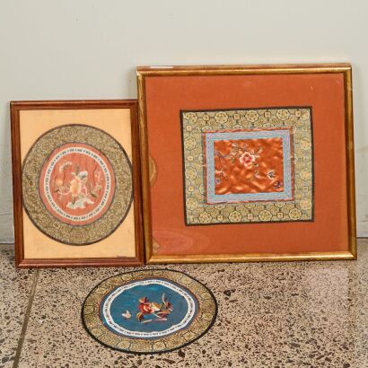 A Set of Three Chinese 20th Century Suzhou Embroidery