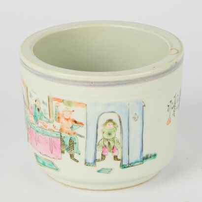 A Chinese Qing Dynasty Tongzhi Period Famille Rose &lsquo;Figures&rsquo; Brush Pot