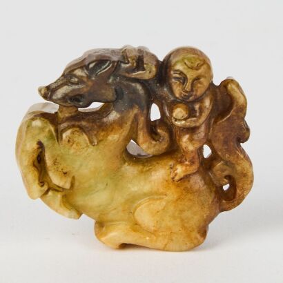 A Chinese Aged Jade 'A Boy riding Horse' Pendant