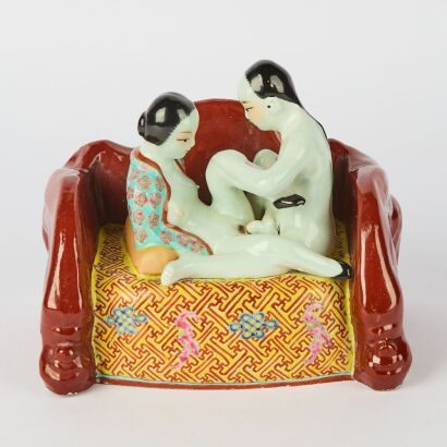 A Chinese Famille Rose Erotic Figural Ornament