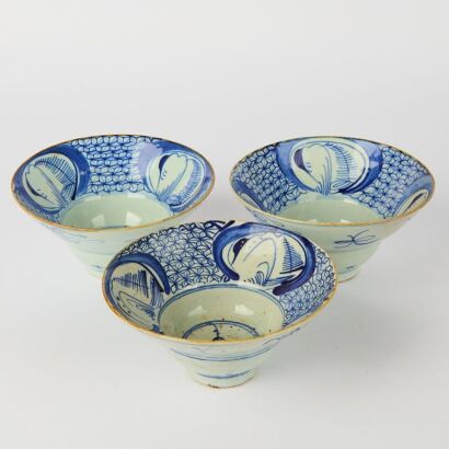 A Group of Three Chinese Early Qing Dynasty Blue and White