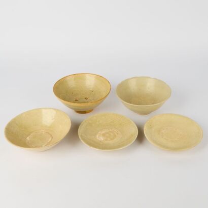 A Group of Five Chinese MIng Dynasty Celadon Wares