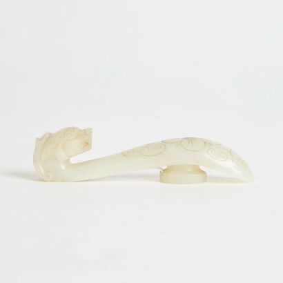 A Chinese Qing Dynasty Hetian White Jade &lsquo;Dragon&rsquo; Belt Hook