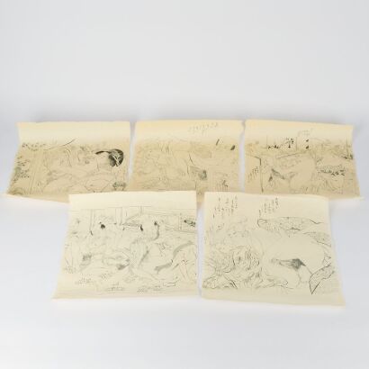 A Set of Five Japanese Early-Mid 20th Century Shunga Paintings
