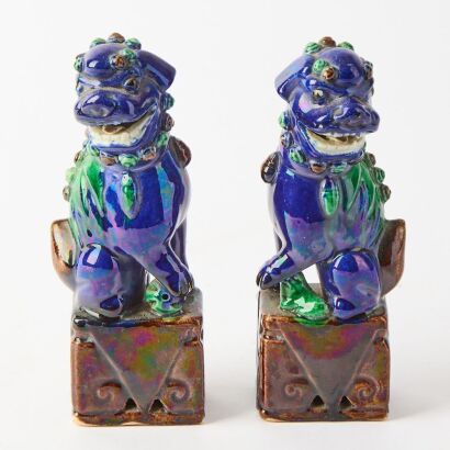 A Pair of Early to Mid-20th Century Chinese Sancai-glazed Lion Ornaments