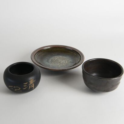 A Group of Three Chinese Studio Pottery Teacups and Saucers
