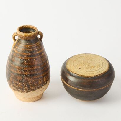 A Set of Two South Asian Brown-glazed Jars