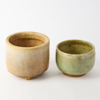 A Chinese Celadon Aged Porcelain Tripod Censer and Celadon Bowl