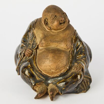 A Chinese Late Qing Republic Period Painted Ceramic Maitreya Figure