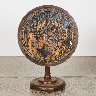 A Chinese Aged Wood &lsquo; Landscape&rsquo; Round Table