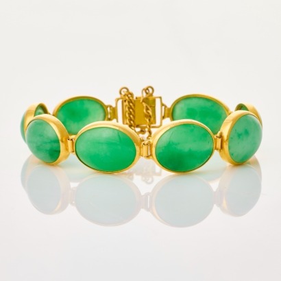 22ct Yellow Gold, 16.5cm, Bespoke, 40.85ct Jadeite Bracelet