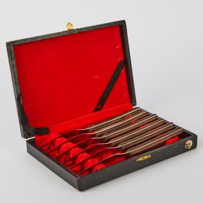 A Set of Six Rosewood Handled Stainless Knives