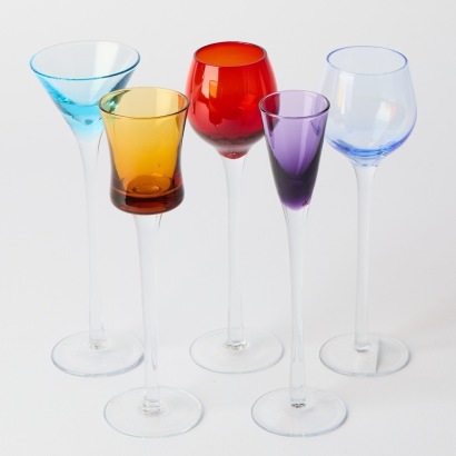 Five Coloured Glass Vessels