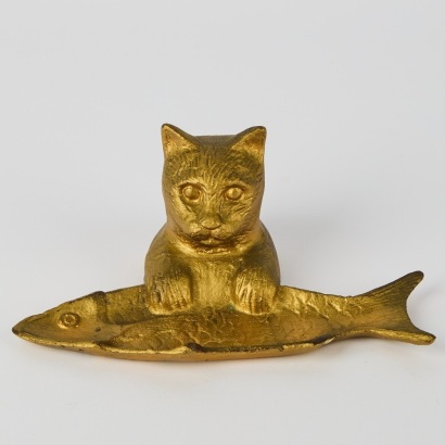 A Brass Cat and Fish Trinket Dish