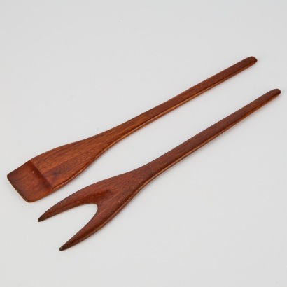 A Pair of Wood Mid-Century Salad Servers