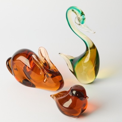 Three Art Glass Animals Including a Wedgwood Rabbit, Bird and Italian Pelican