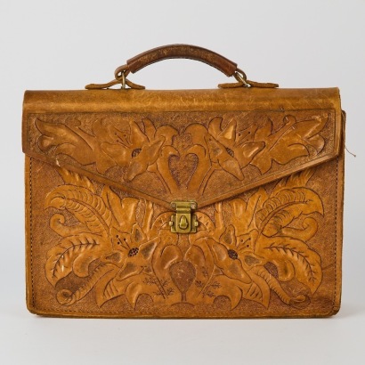 A Vintage Handmade Tooled Leather Satchel