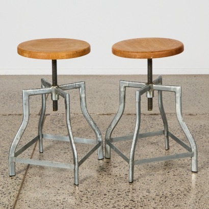 A Pair of Height Adjustable Industrial Bar Stools