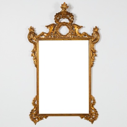An Antique Italian Rococo Giltwood Mirror/Over Mantle