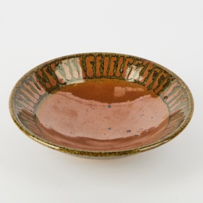 A Len Castle Stoneware Bowl with Tenmoku Wax Resist Glaze