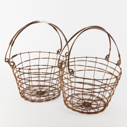 A Pair of Rustic French Wire Baskets