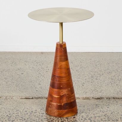 A Brass and Walnut Finish Side Table